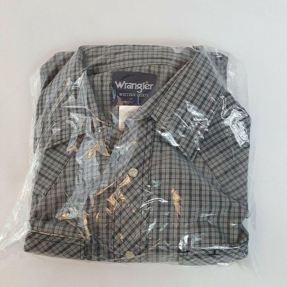 Wrangler Pearl Snap Blue Gray Plaid Long Sleeve We - Picture 10 of 10